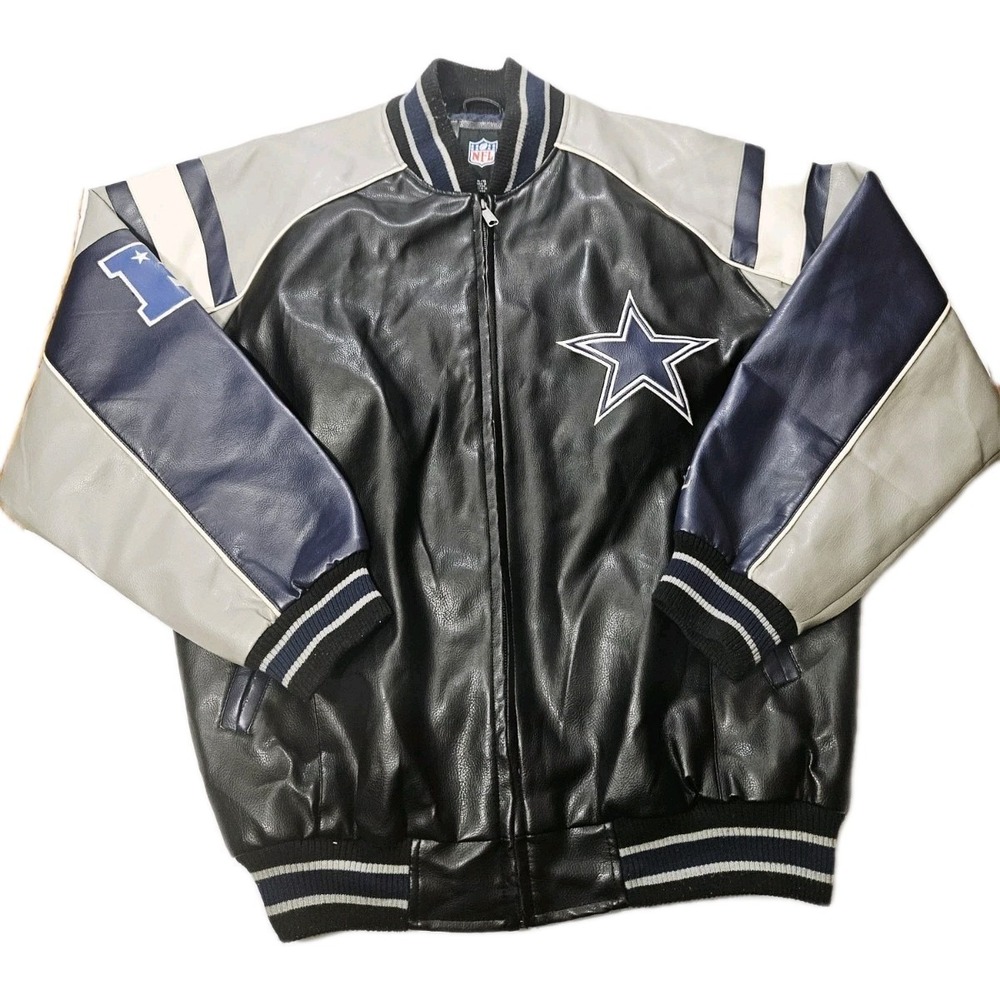 Vintage Dallas Cowboys Black Leather Jacket Bomber Style Men's Size XL‎